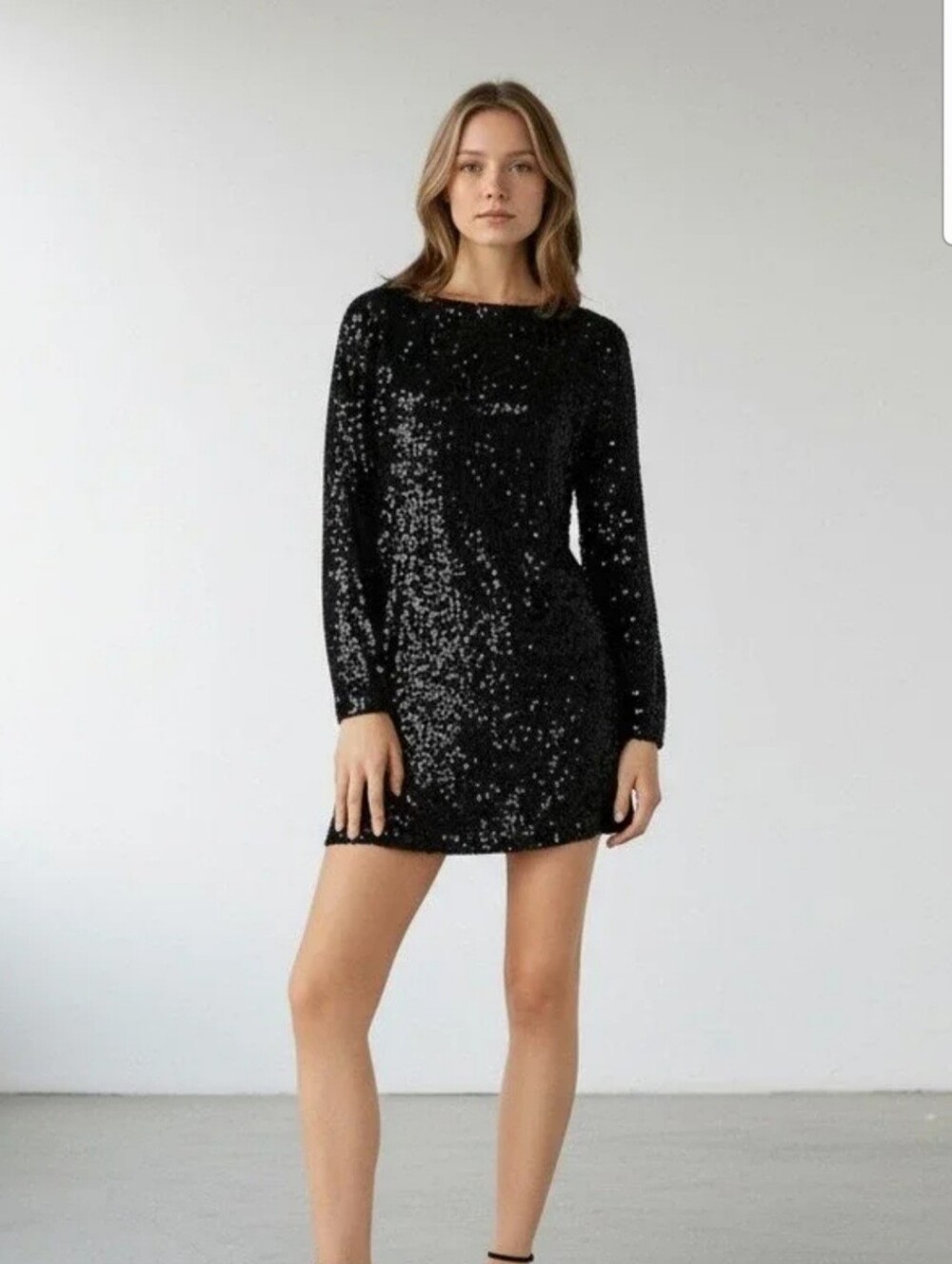 Steve Madden Black Sequin Long-Sleeve Mini Dress